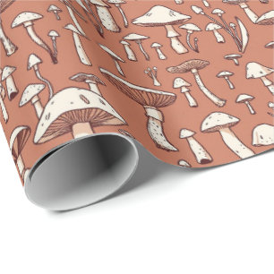 Pilz Print on Terracotta Brown Geschenkpapier
