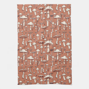 Pilz Print on Terracotta Brown Geschirrtuch