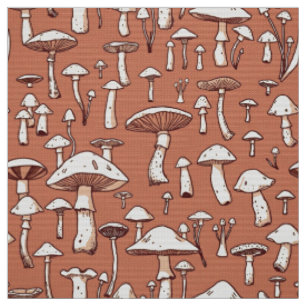 Pilz Print on Terracotta Brown Stoff