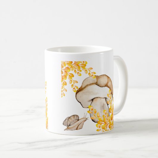 Pilz, Schnecke und gelbe Zweige im Herbst Kaffeetasse (VorderseiteRechts)