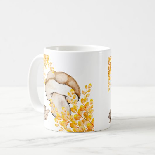 Pilz, Schnecke und gelbe Zweige im Herbst Kaffeetasse (Vorderseite Links)