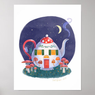 Pilz-Teekanne Cottage Kunst Druck Poster