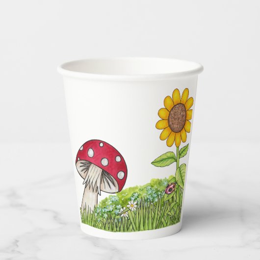 Pilz, Toadstool, Ladybug, Sonnenblumenpapiere Pappbecher (Rückseite)