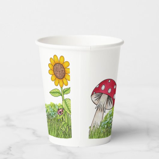 Pilz, Toadstool, Ladybug, Sonnenblumenpapiere Pappbecher (Rechts)