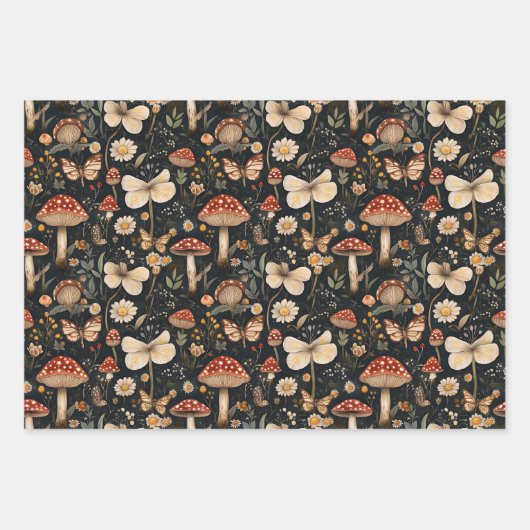 Pilz- und Blume-Kernmuster Geschenkpapier Set (Vorderseite 2)