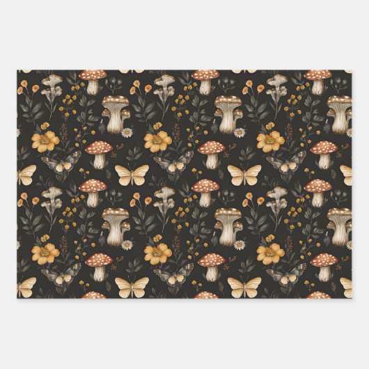 Pilz- und Blume-Kernmuster Geschenkpapier Set (Vorderseite)