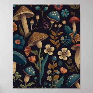 Pilz- und Blumenmuster-Design 2 Poster