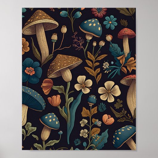 Pilz- und Blumenmuster-Design 2 Poster (Vorne)