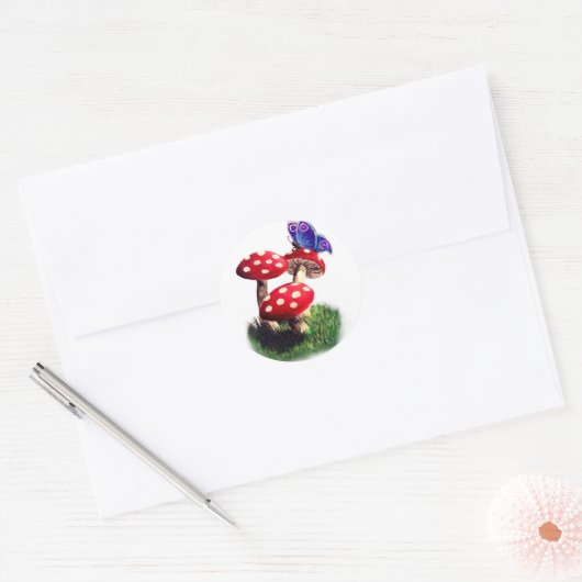 Pilz- und Schmetterlingsaufkleber Runder Aufkleber (Umschlag)