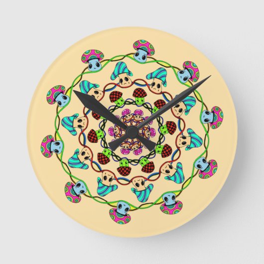Pilz Wahnsinn Runde Wanduhr (Vorderseite)