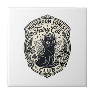 Pilz-Wald-Feenkater-Lustige Katze Grafik - Pilz Fliese