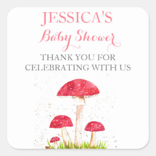 Pilz Wasserfarben Süße Baby-Party Quadratischer Aufkleber