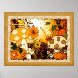Pilz Whimsischer Herbstfantasie Poster
