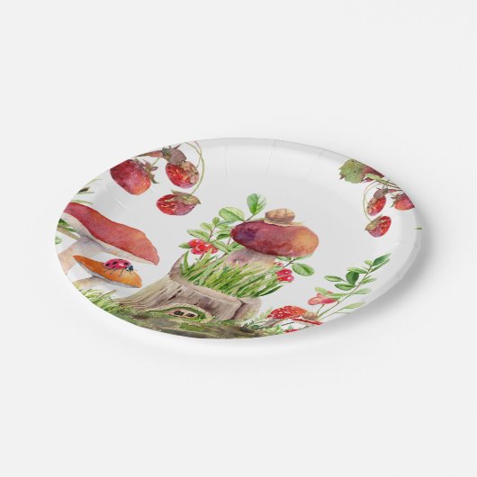 Pilz-Woodland-Insekten Kinderdusche Pappteller (Schrägansicht)