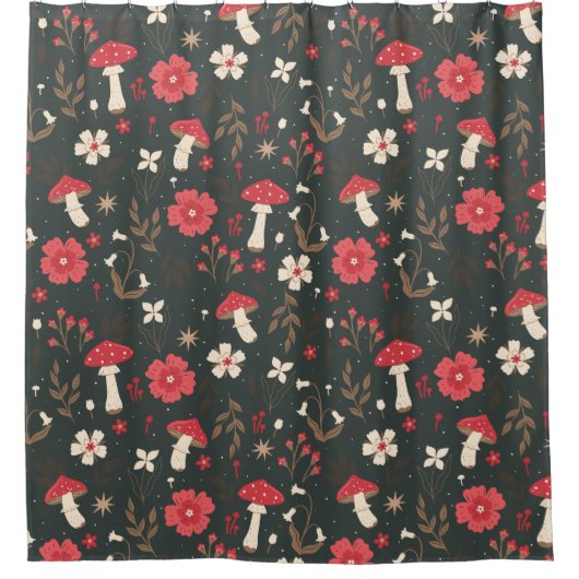 Pilzblumen dunkle botanische Hütte Duschvorhang (Vorderseite)