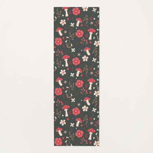 Pilzblumen dunkle botanische Hütte Yogamatte (Vorderseite)