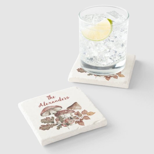 Pilzcotattacore Rustikale Monogramm Steinuntersetzer (Seitenansicht)