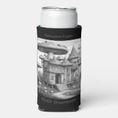 Pilze auf dem Dach des Holzhauses Schwarz-Weiß AId Selters Dosenkühler (Seltzer Vorderseite)