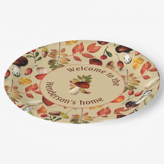 Pilze aus dem Herbst personalisierte Teller (Schrägansicht)