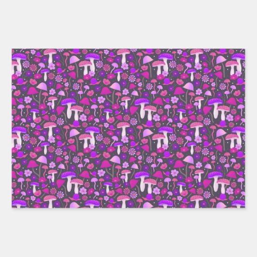 Pilze aus den 70er Jahren Psychedelisch, rosa, Lil Geschenkpapier Set (Vorderseite 3)