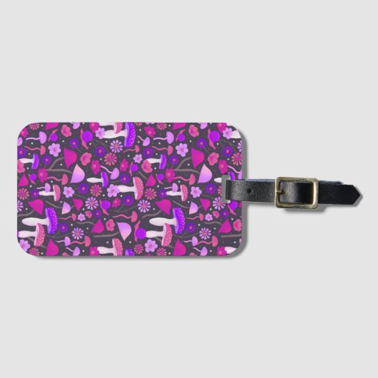 Pilze aus der Flora Lebhaft Rosa, Lila und schwarz Gepäckanhänger (Vorderseite (Horizontal))
