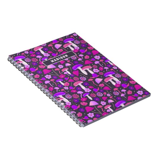 Pilze aus der Flora Lebhaft Rosa, Lila und schwarz Notizblock (Rechte Seite)