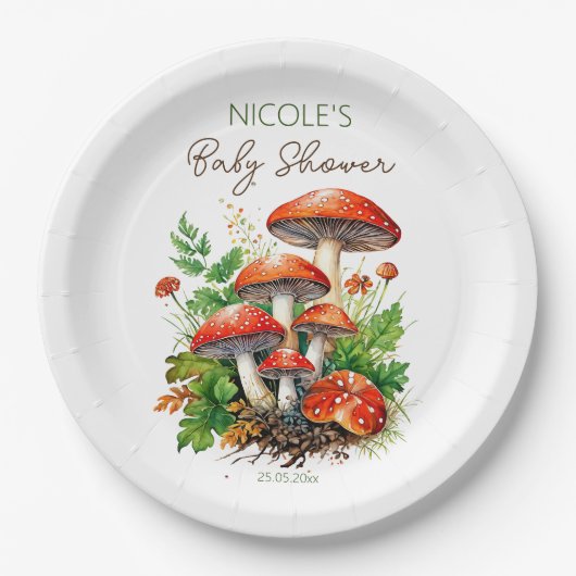Pilze aus Wilden Wäldern Babydusche gedruckte Vorl Pappteller (Vorderseite)