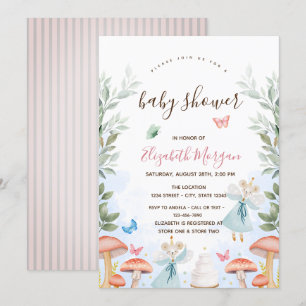 Pilze, Baby Mäuse Rosa Streifen Baby Shower Einladung