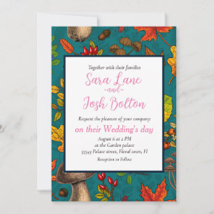 Pilze, Blätter, Nüsse und Beeren im Herbst auf bla Einladung