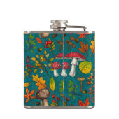 Pilze, Blätter, Nüsse und Beeren im Herbst auf bla Flachmann (Rückseite)