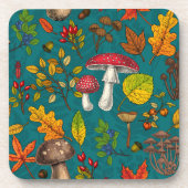 Pilze, Blätter, Nüsse und Beeren im Herbst auf bla Getränkeuntersetzer (Vorderseite)