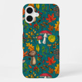 Pilze, Blätter, Nüsse und Beeren im Herbst auf bla iPhone Hülle (Rückseite)