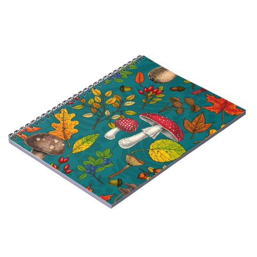 Pilze, Blätter, Nüsse und Beeren im Herbst auf bla Notizblock (Linke Seite)