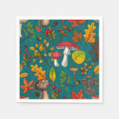 Pilze, Blätter, Nüsse und Beeren im Herbst auf bla Serviette (Vorderseite)