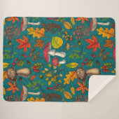 Pilze, Blätter, Nüsse und Beeren im Herbst auf bla Sherpadecke (Vorderseite (Horizontal))