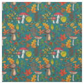 Pilze, Blätter, Nüsse und Beeren im Herbst auf bla Stoff (Muster)