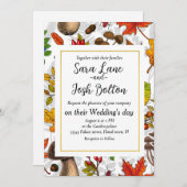 Pilze, Blätter, Nüsse und Beeren im Herbst auf Wei Einladung (Vorne/Hinten)