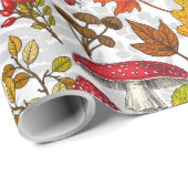 Pilze, Blätter, Nüsse und Beeren im Herbst auf Wei Geschenkpapier (Rolleneckpunkt)