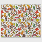 Pilze, Blätter, Nüsse und Beeren im Herbst auf Wei Geschenkpapier (Flach)