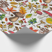 Pilze, Blätter, Nüsse und Beeren im Herbst auf Wei Geschenkpapier (Ecke)