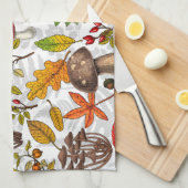 Pilze, Blätter, Nüsse und Beeren im Herbst auf Wei Geschirrtuch (Viertel Falte)