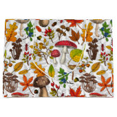 Pilze, Blätter, Nüsse und Beeren im Herbst auf Wei Große Geschenktüte (Vorderseite)