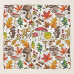 Pilze, Blätter, Nüsse und Beeren im Herbst auf Wei Schal<br><div class="desc">а Vektor-Muster mit verschiedenen Herbstpilzen,  gefallenen Blätter,  Eicheln,  Beeren und Käfer</div>