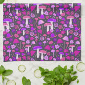 Pilze & Blume Lebhaft rosa, Lila und schwarz Geschirrtuch (Gefaltet)