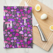 Pilze & Blume Lebhaft rosa, Lila und schwarz Geschirrtuch (Viertel Falte)