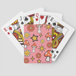 Pilze, Blume und Sterne Pink Playing Cards Spielkarten
