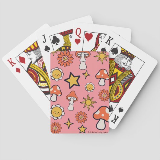 Pilze, Blume und Sterne Pink Playing Cards Spielkarten (Rückseite)