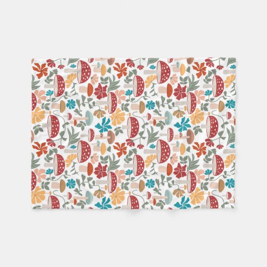 Pilze & Blumen Mitte Jahrhundert Modernes Muster Fleecedecke (Vorderseite (Horizontal))