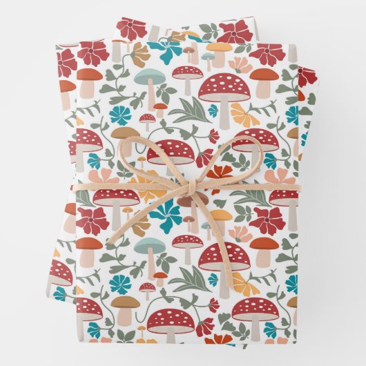 Pilze & Blumen Mitte Jahrhundert Modernes Muster Geschenkpapier Set (Beispiel)