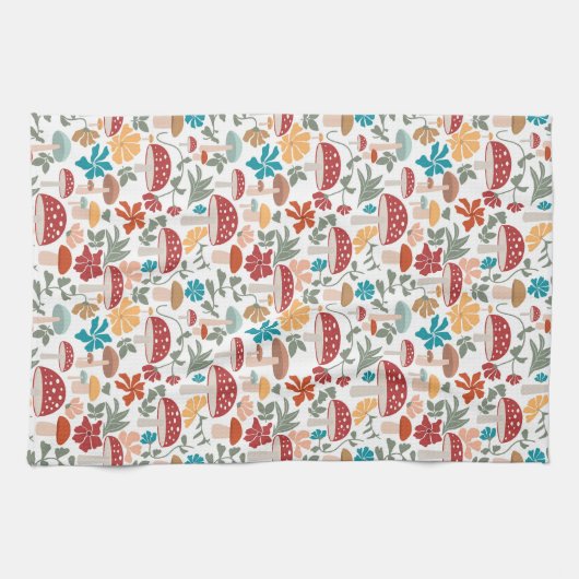 Pilze & Blumen Mitte Jahrhundert Modernes Muster Geschirrtuch (Horizontal)